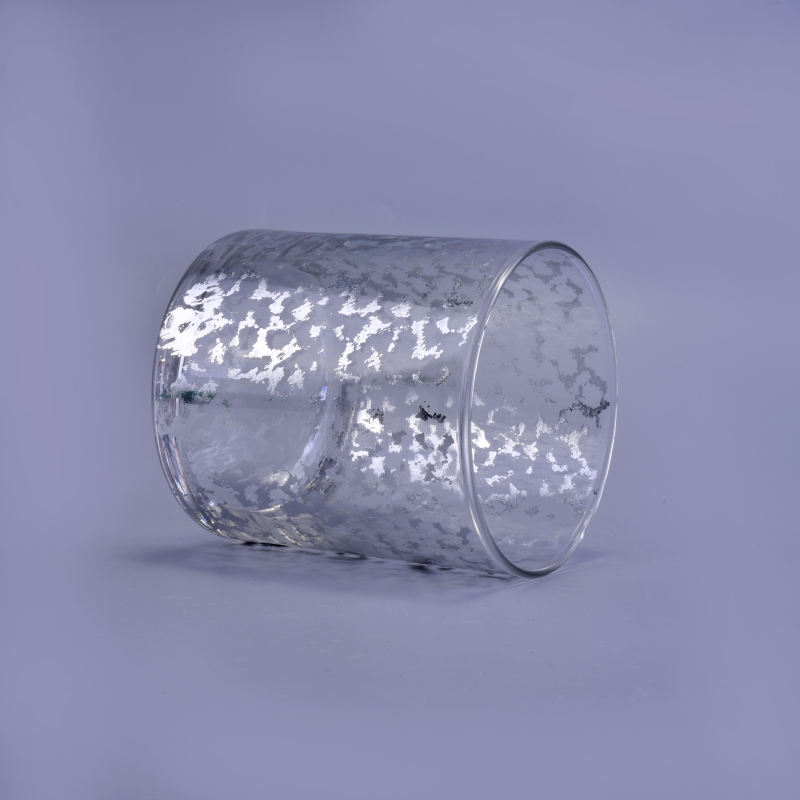 Silvery electro-erosion straight glass candle vessel