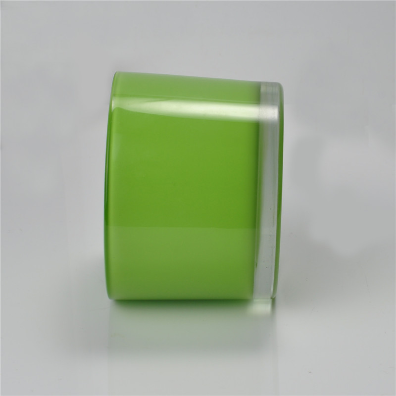 Green round straight-sided glass candle holder