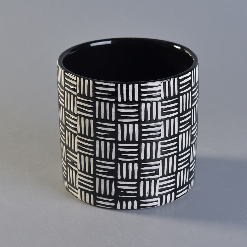 580ml simple black check pattern ceramic candle holder