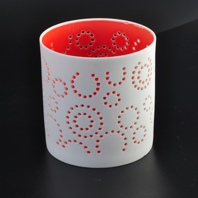 white perforating ceramic candle holder 