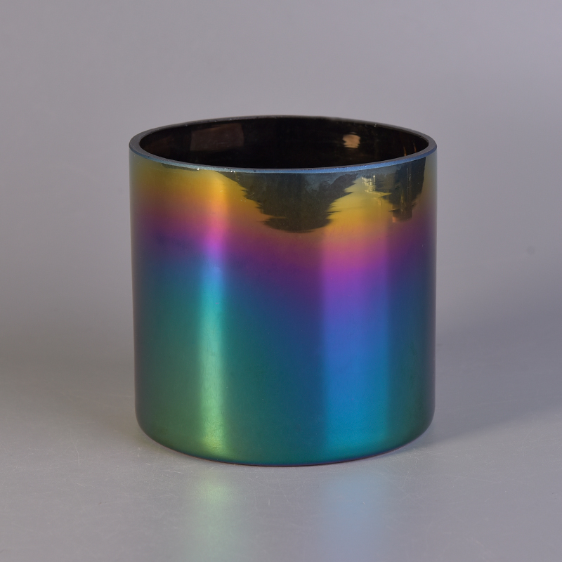 Cylindrical  colorful glass candle container 