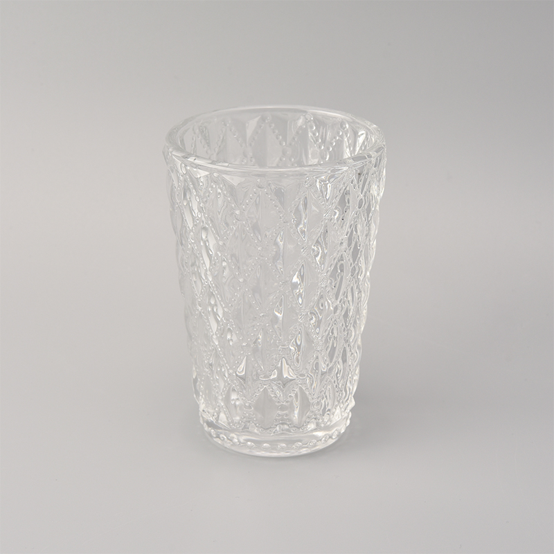 Wholesales Pearl White Glass Candle Vessel with Diamond Pattern