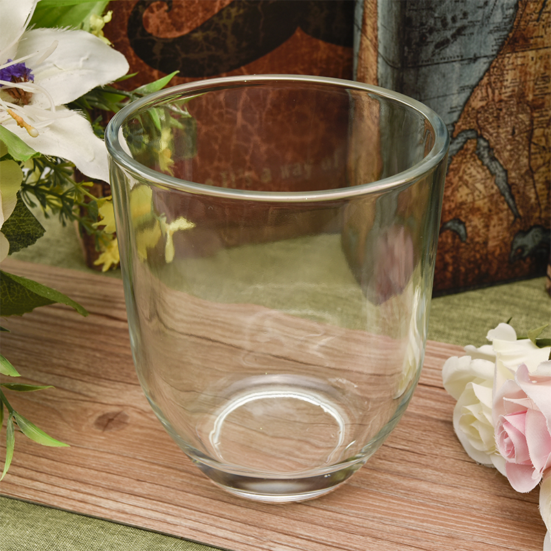 Elliptical clear glass candle holder