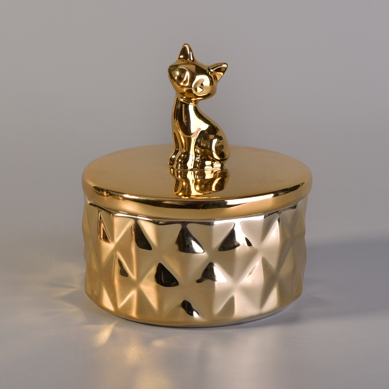 Electroplate Gold Embossed Candle Holder With Fox Lid 