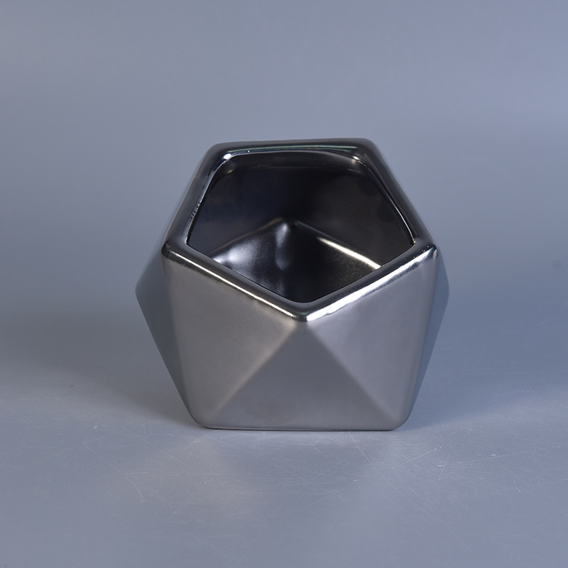 200ml silver gray  irregular polyhedron ceramic candle holder