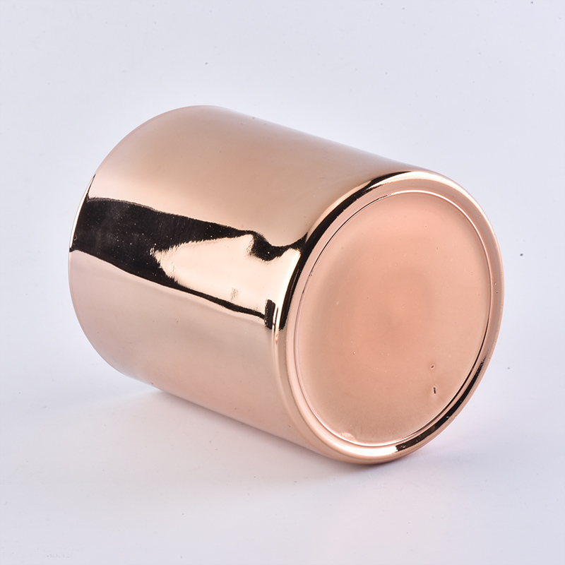 solid rose gold electroplating cylinder glass candle jar with lid