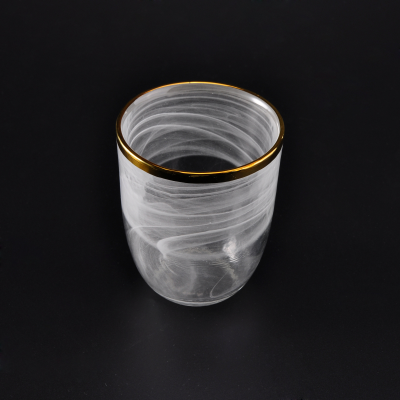 dust cloud white glass candle holder with electroplating ring