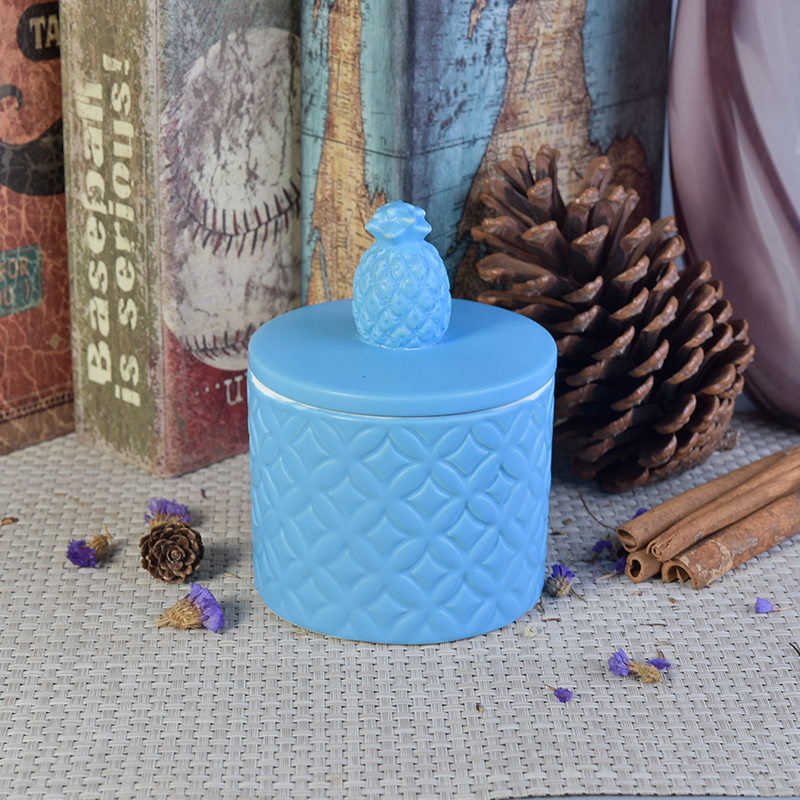 Hot sale spray blue ceramic candle holder with lids