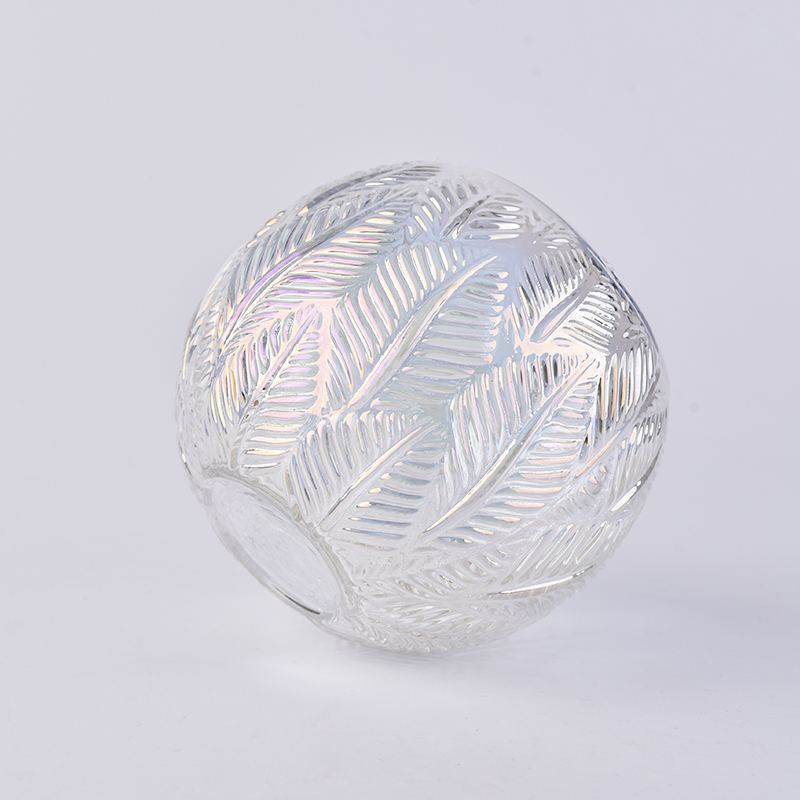 Ball shaped  luxurious glass candle container with leaves pattern