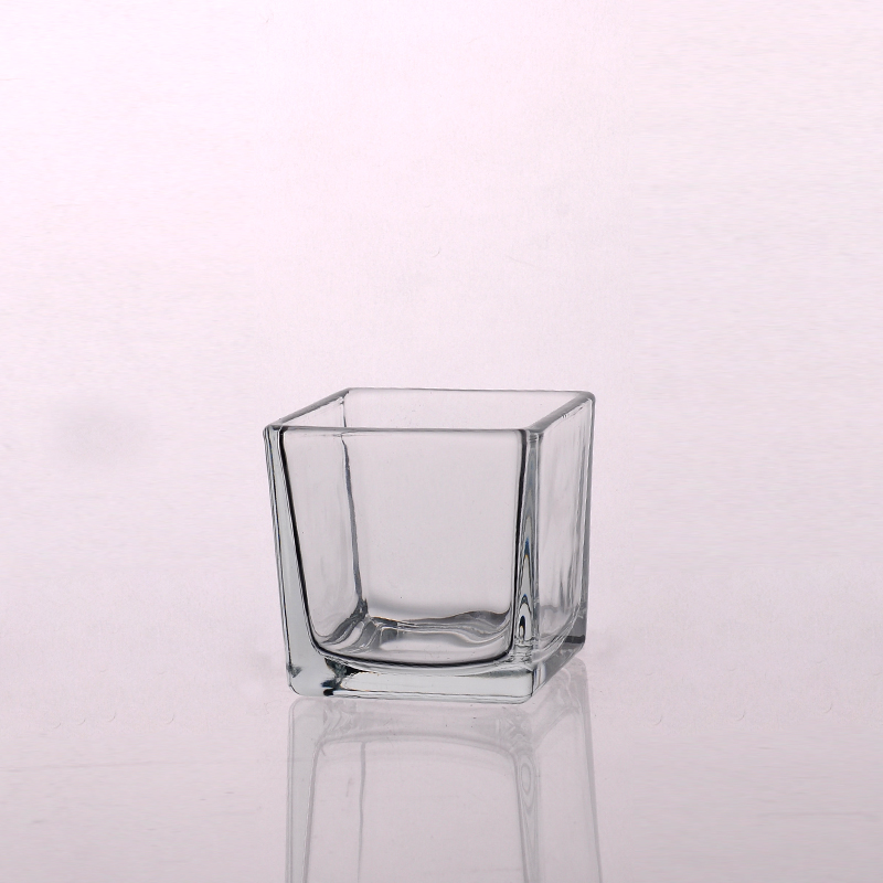 Cuboid clear glass tealight holder 