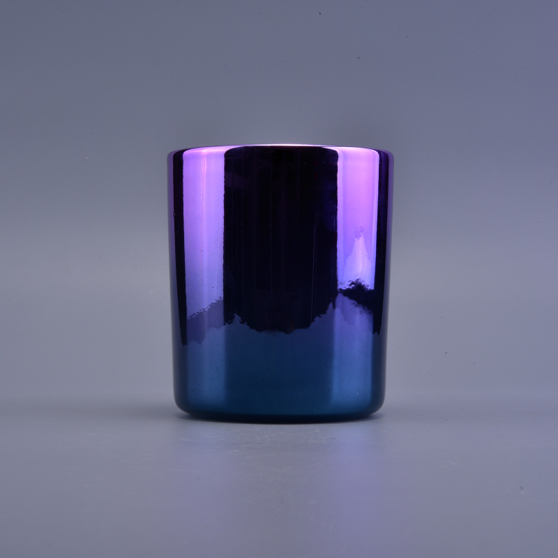 Colorful ceramic candle vessel iridescent surface