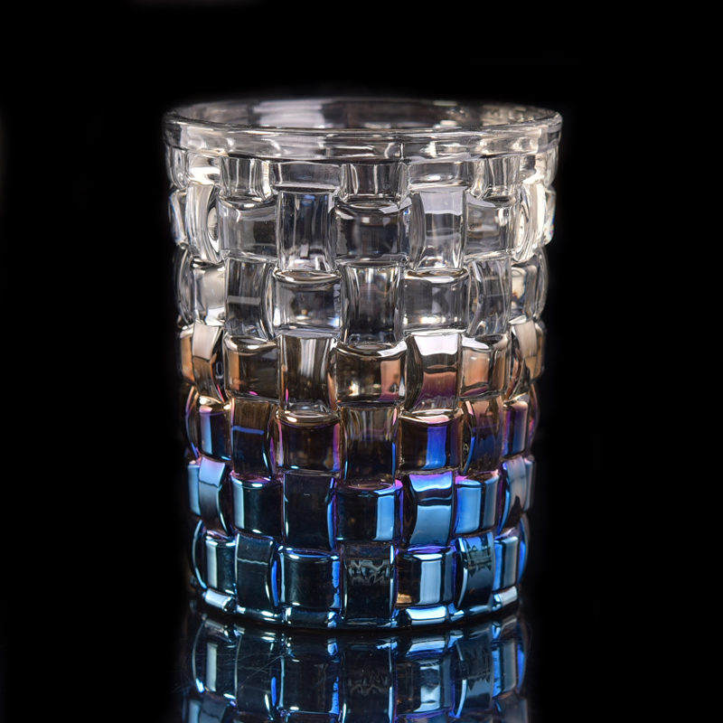 Gradient blue ion-electroplating diamond glass candle holeder