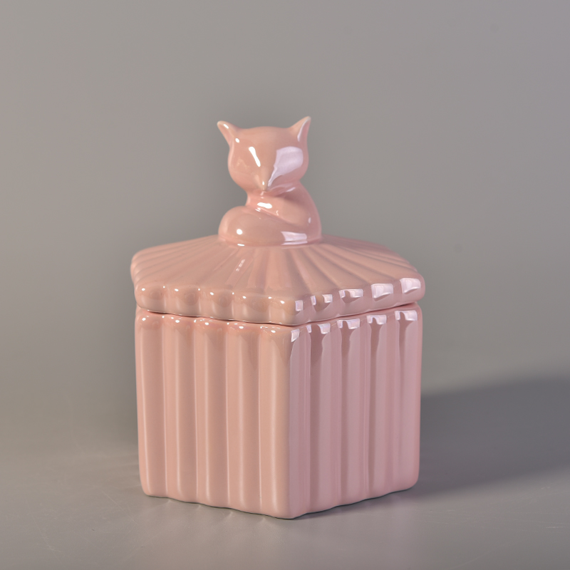 pink ceramic candle holder with  animal lid