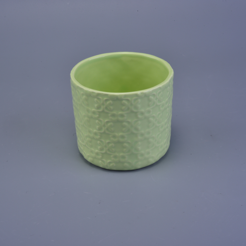 matte embossed cyliner ceramic vessel for candles