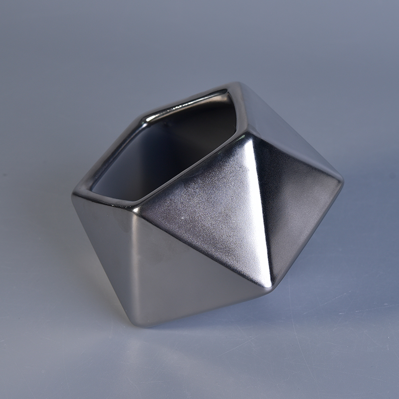 200ml silver gray  irregular polyhedron ceramic candle holder