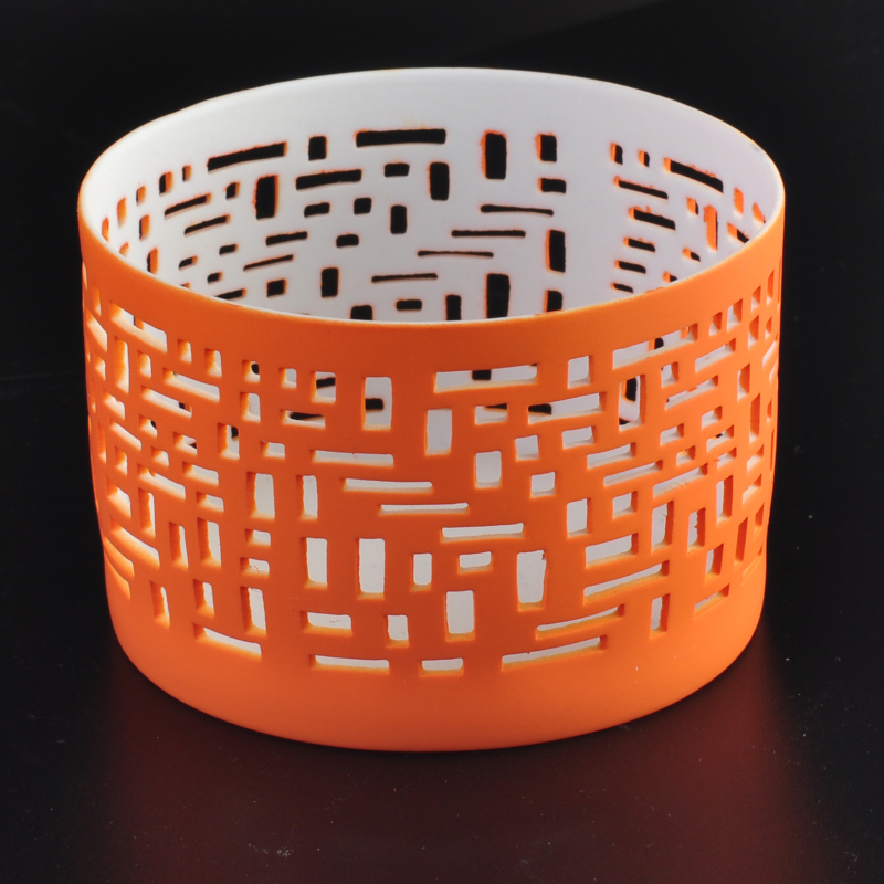 Orange decorative carving ceramic candle holder