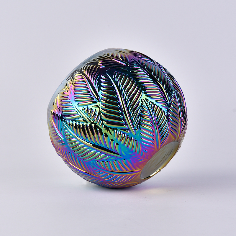 Spherical rainbow color plating glass candle holder