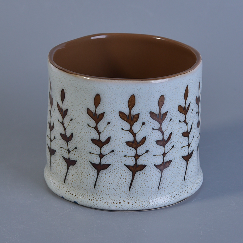 hand-drawn ceramic candle jar white background