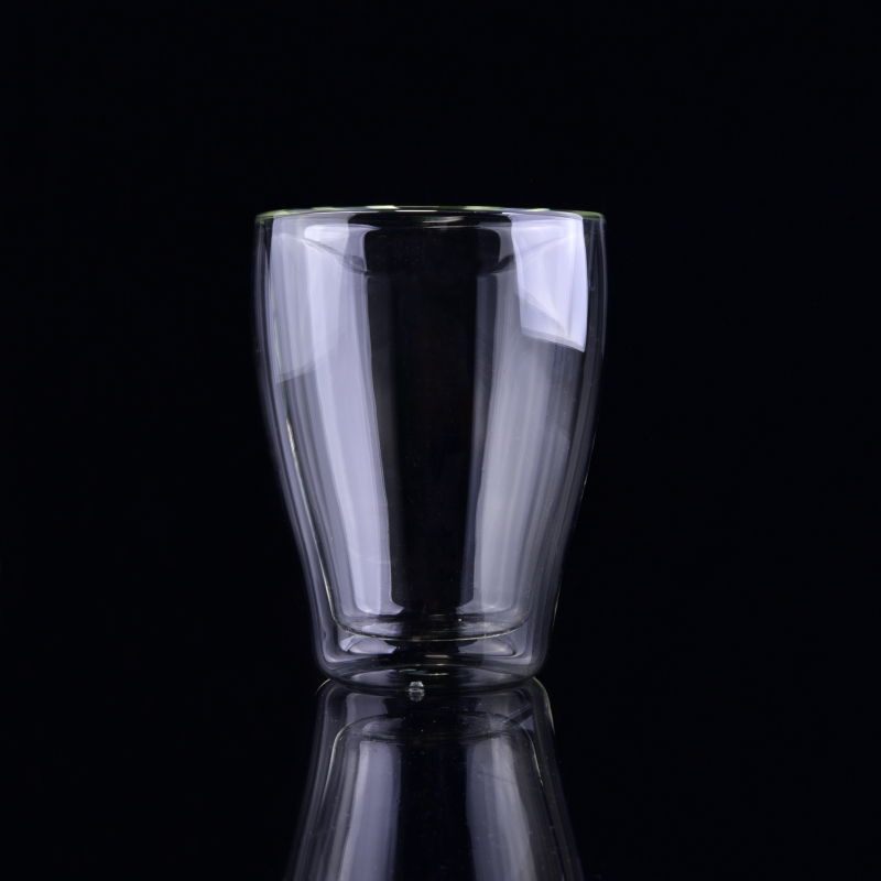 V-shape handmade clear glass cup