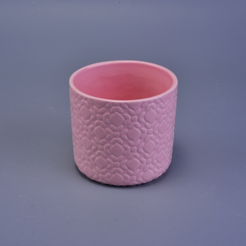 matte embossed cyliner ceramic vessel for candles