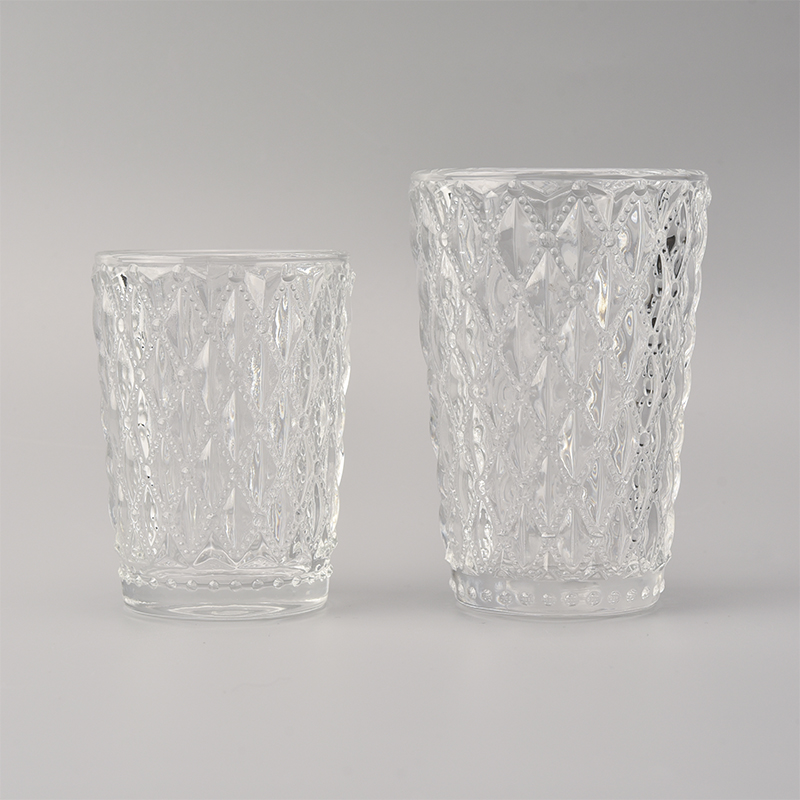 Wholesales Pearl White Glass Candle Vessel with Diamond Pattern