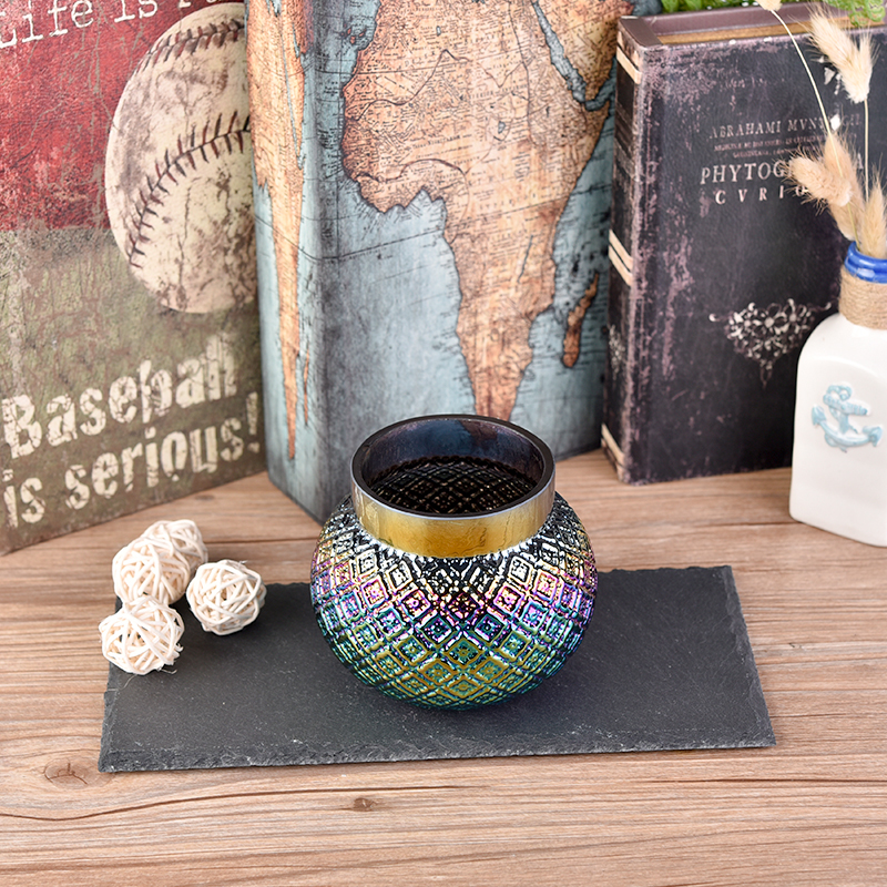 Iridescent plating glass candle jar