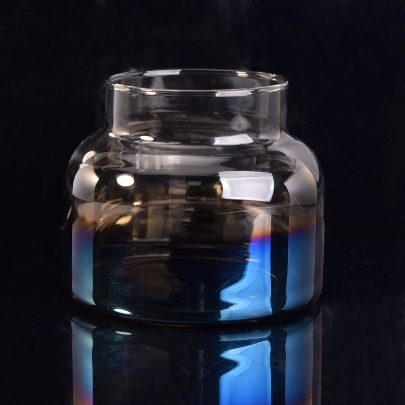 800ml Gradient blue ion-electroplating diamond glass candle jar