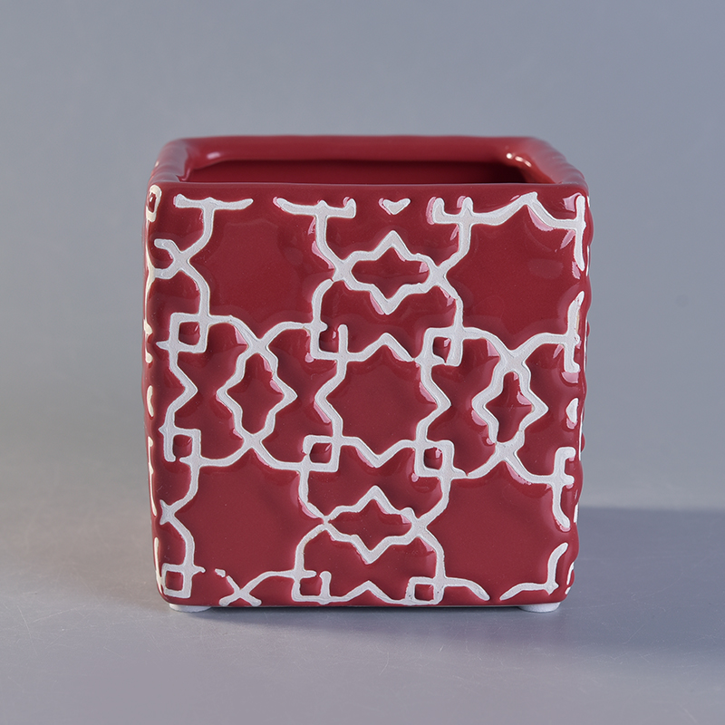 Red square ceramic candle vessel