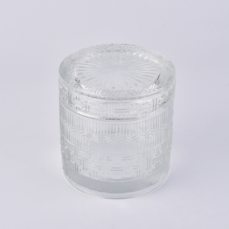 Clear cylindrical glass candle holder with lid