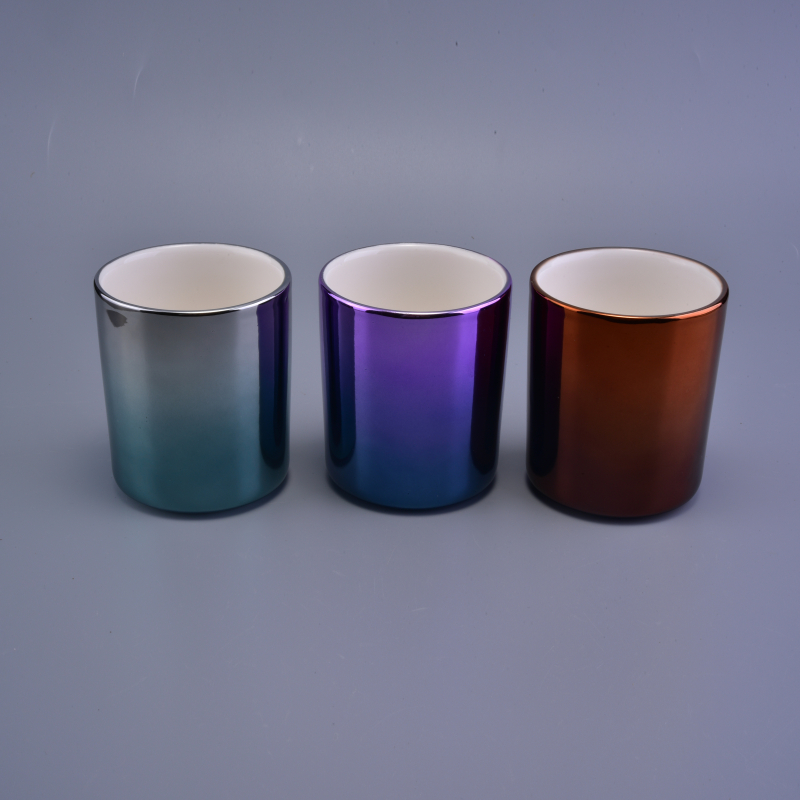 Colorful ceramic candle vessel iridescent surface