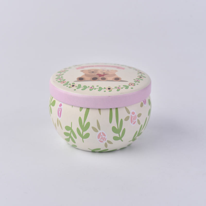 Flower pattern tinplate candle jars with lid