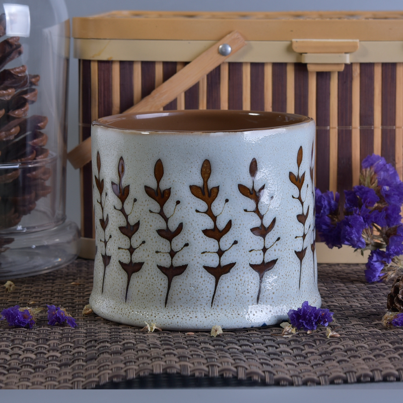 hand-drawn ceramic candle jar white background