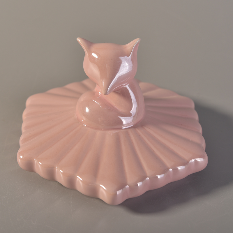 Pink ceramic candle jar with animal shape lid