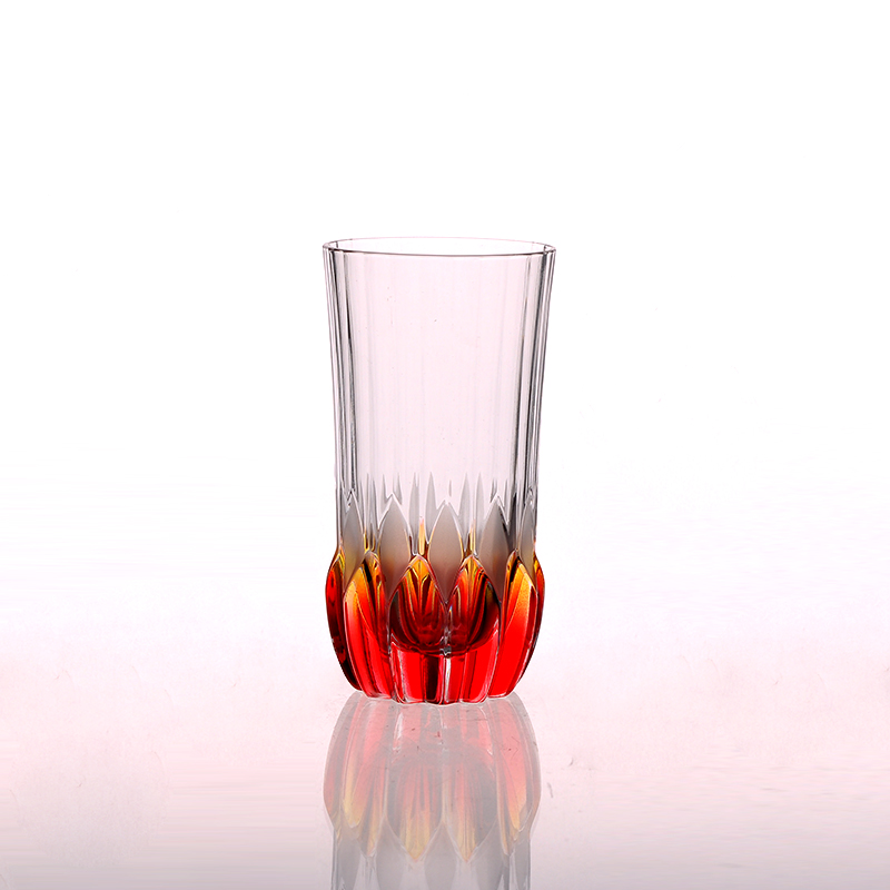 Diamond embossed glass cup with spray red bottom 