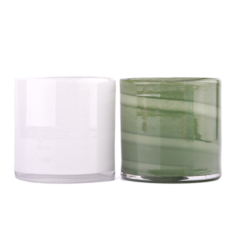 14.5oz stripe green and white glass candle holders manufacturer