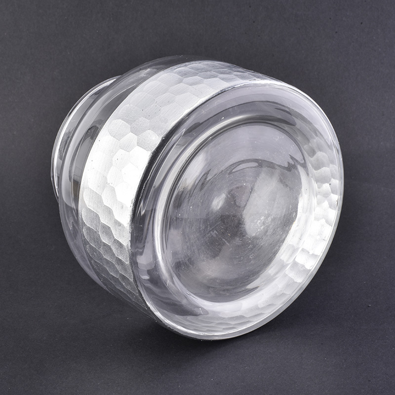 695ml silver cutting marks design glass candle holder