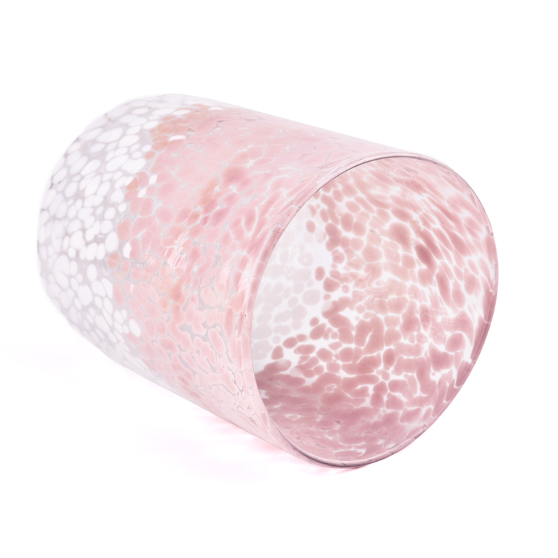 Wholesale pink and white spotted glass candle holder candle containers