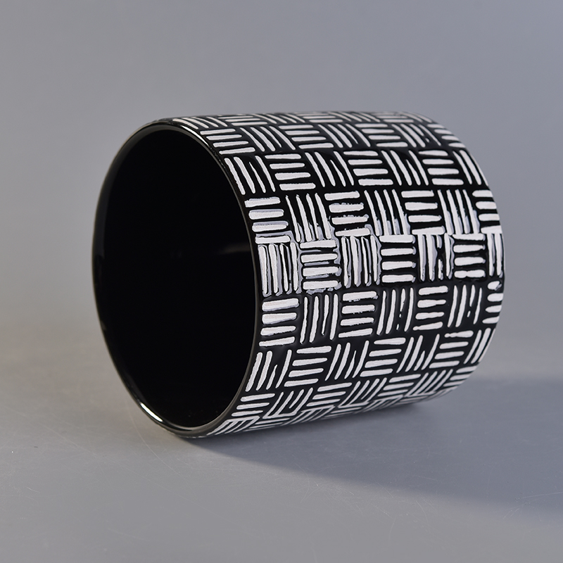 580ml simple black check pattern ceramic candle holder