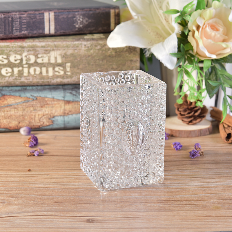 Wave point embossed decoration glass candle holder 