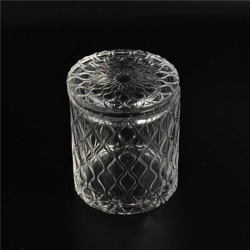 Clear diamond shaped surface glass jar with lid