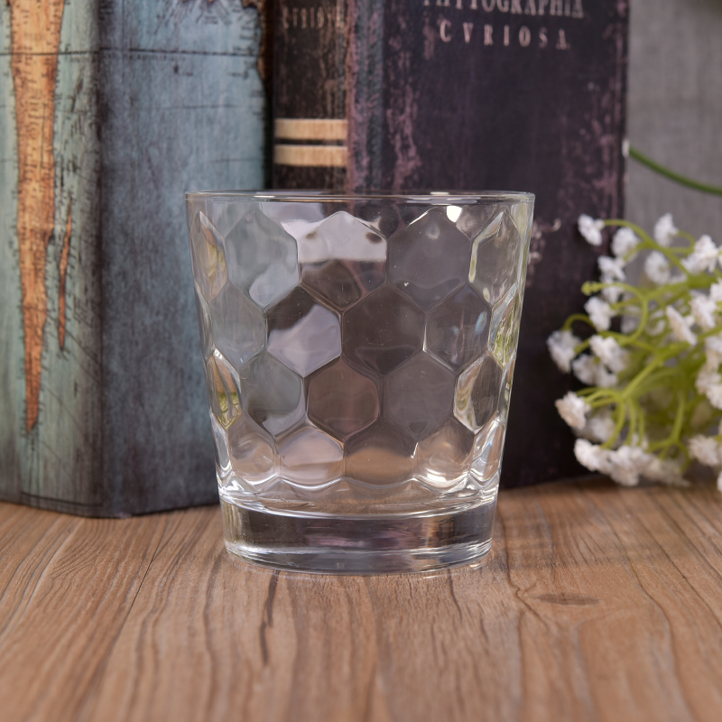 Geometric pattern embossed glass cup 