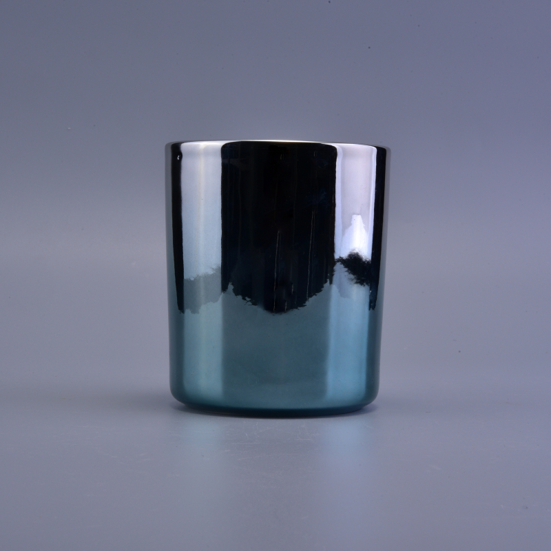 Colorful ceramic candle vessel iridescent surface