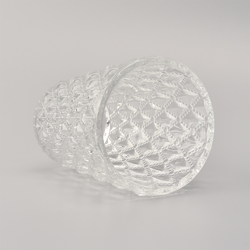 Wholesales Pearl White Glass Candle Vessel with Diamond Pattern