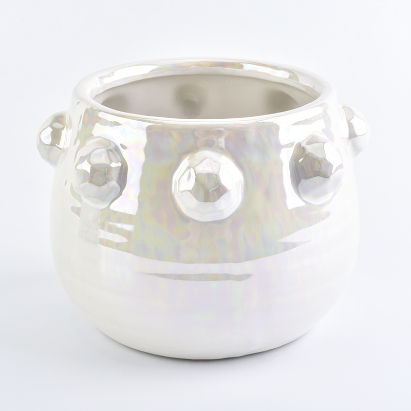 690ml iridescence ion plating white glaze ceramic candle holder