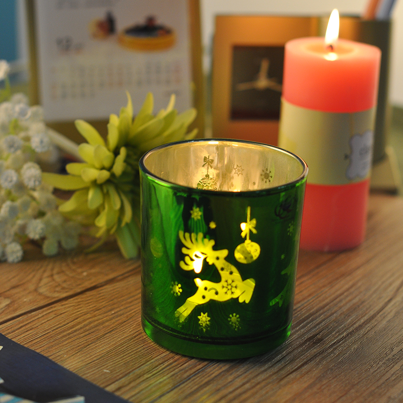 Christmas electroplate elk pattern glass candle holder