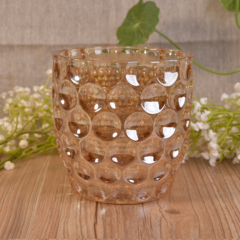 Iridescent effect glass candle holder with embossed design wholesales