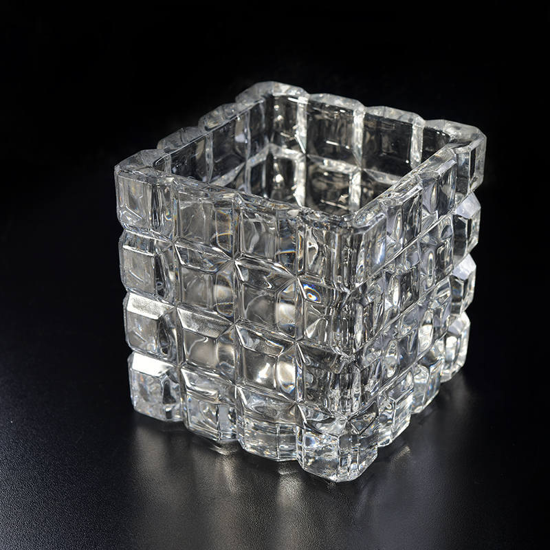 Diamond square crystal glass candle jar