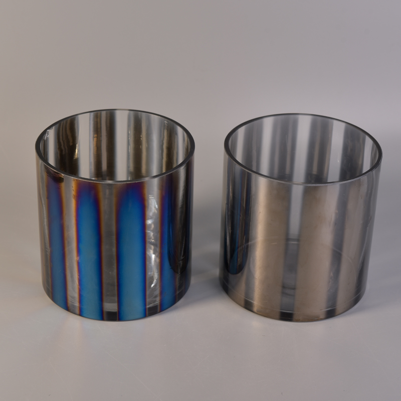 Stripe electroplate glass candle holder 