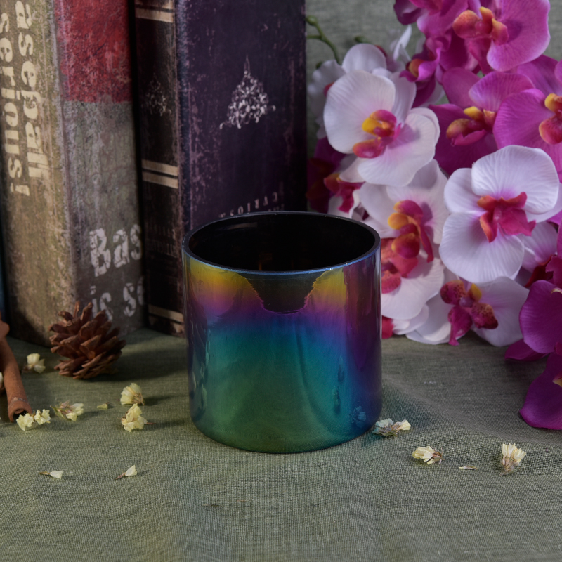 Cylindrical  colorful glass candle container 