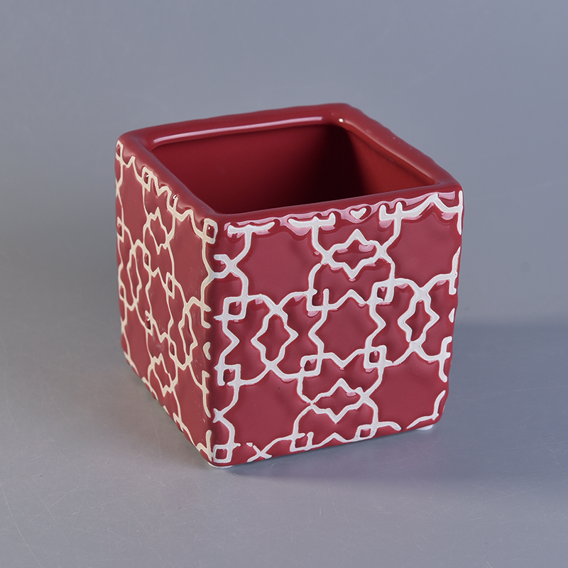 Red square ceramic candle vessel